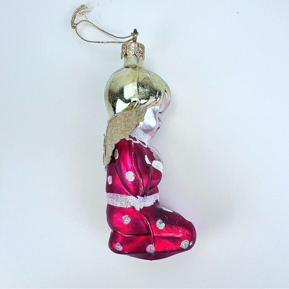 Vintage Vetro Soffiato a Boca Angel Ornament, Italian Glittered Red Angel Girl - Picture 2 of 5